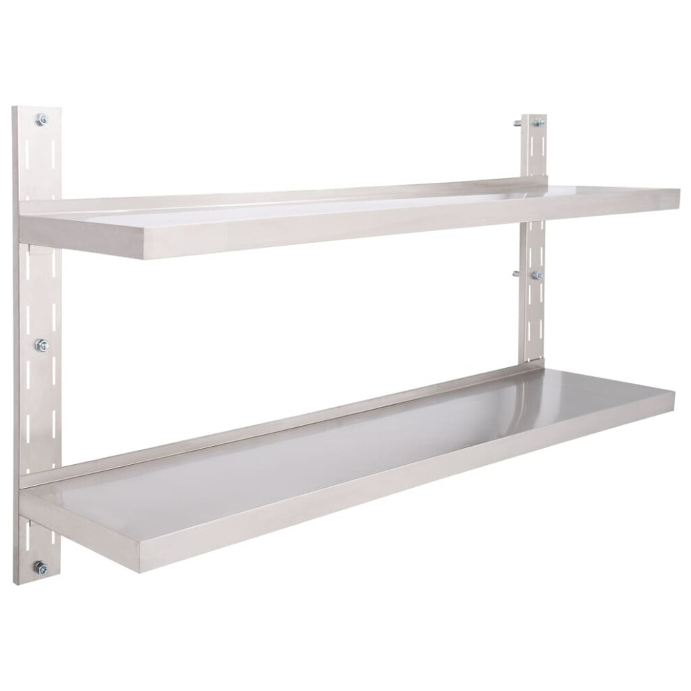 Vidaxl 2-Tier Floating Wall Shelf Stainless Steel 150Cm Hanging Display Unit