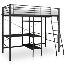 vidaXL 287907 Bunk Bed with Table Frame – Black Metal Loft Bed 90x200cm, Twin Sleeper, Space-Saving, Safety Rails & Ladder