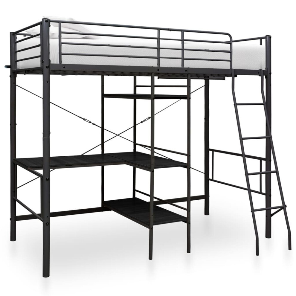 vidaXL Bunk Bed with Table Frame Black Metal 90x200cm Loft Beds Twin Sleeper