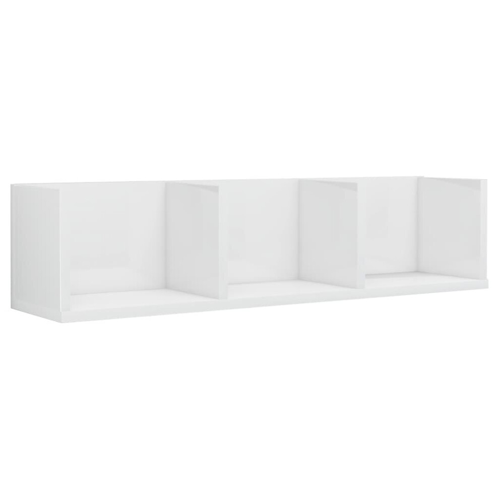 vidaXL CD Wall Shelf High Gloss White Engineered Wood Bedroom Office Cabinet