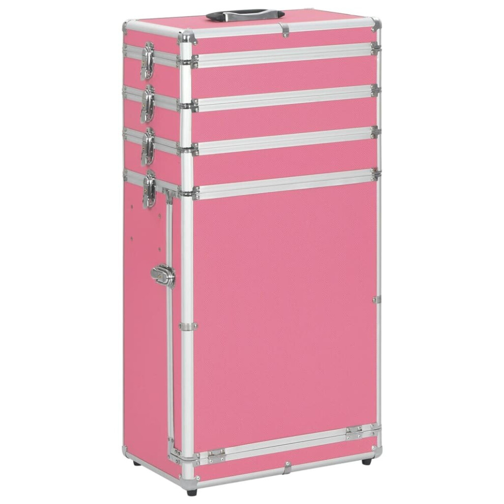 vidaXL Make-up Trolley Aluminium Pink Cosmetics Beauty Suitcase Organiser