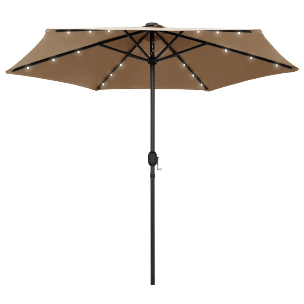 Vidaxl Garden Parasol With Led Lights And Aluminium Pole Shade Umbrella Taupe