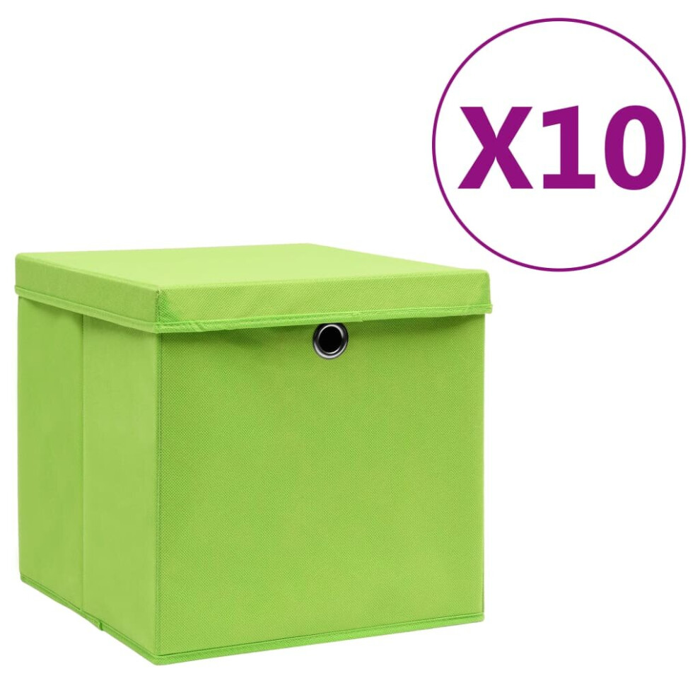 Vidaxl 10X Storage Boxes With Covers Organiser Chest Basket Container Green