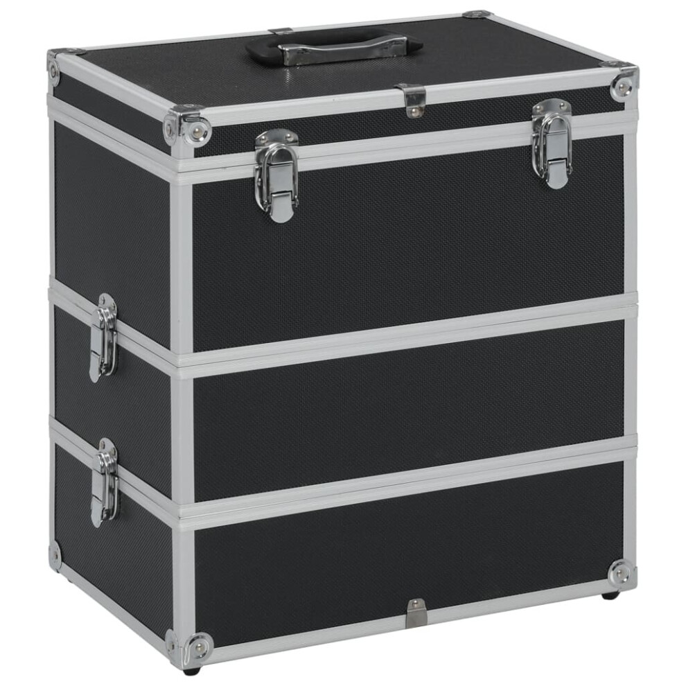 Simply Chosen 4U Vidaxl Make-Up Case 2-Tier Handle Spacious Black Aluminium Vanity Organiser