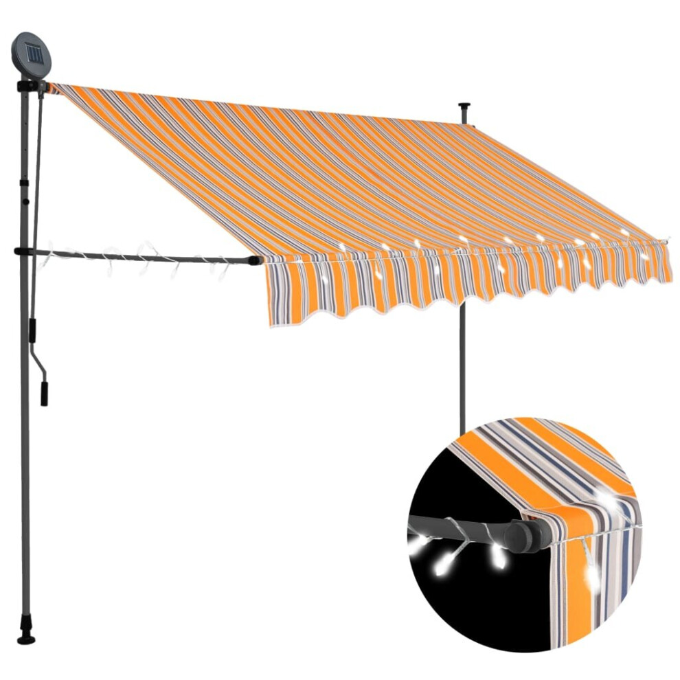 vidaXL Manual Retractable Awning with LED 300cm Yellow and Blue Folding Canopy