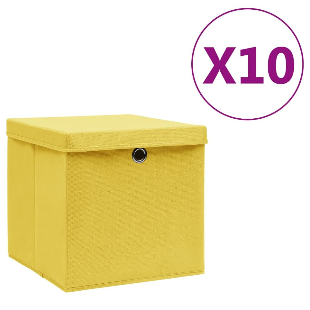 Vidaxl 10X Storage Boxes With Covers Organiser Chest Basket Container Yellow
