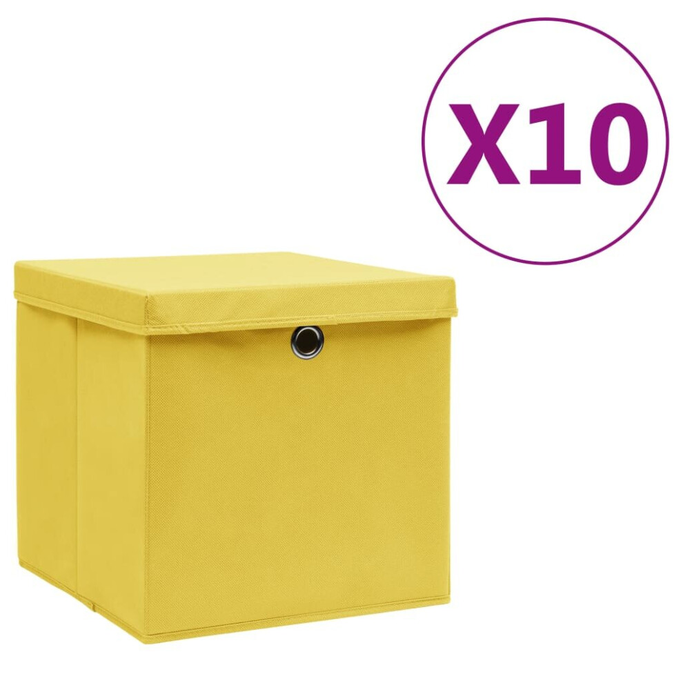 vidaXL 10x Storage Boxes with Covers Yellow Organiser Chest Basket Container