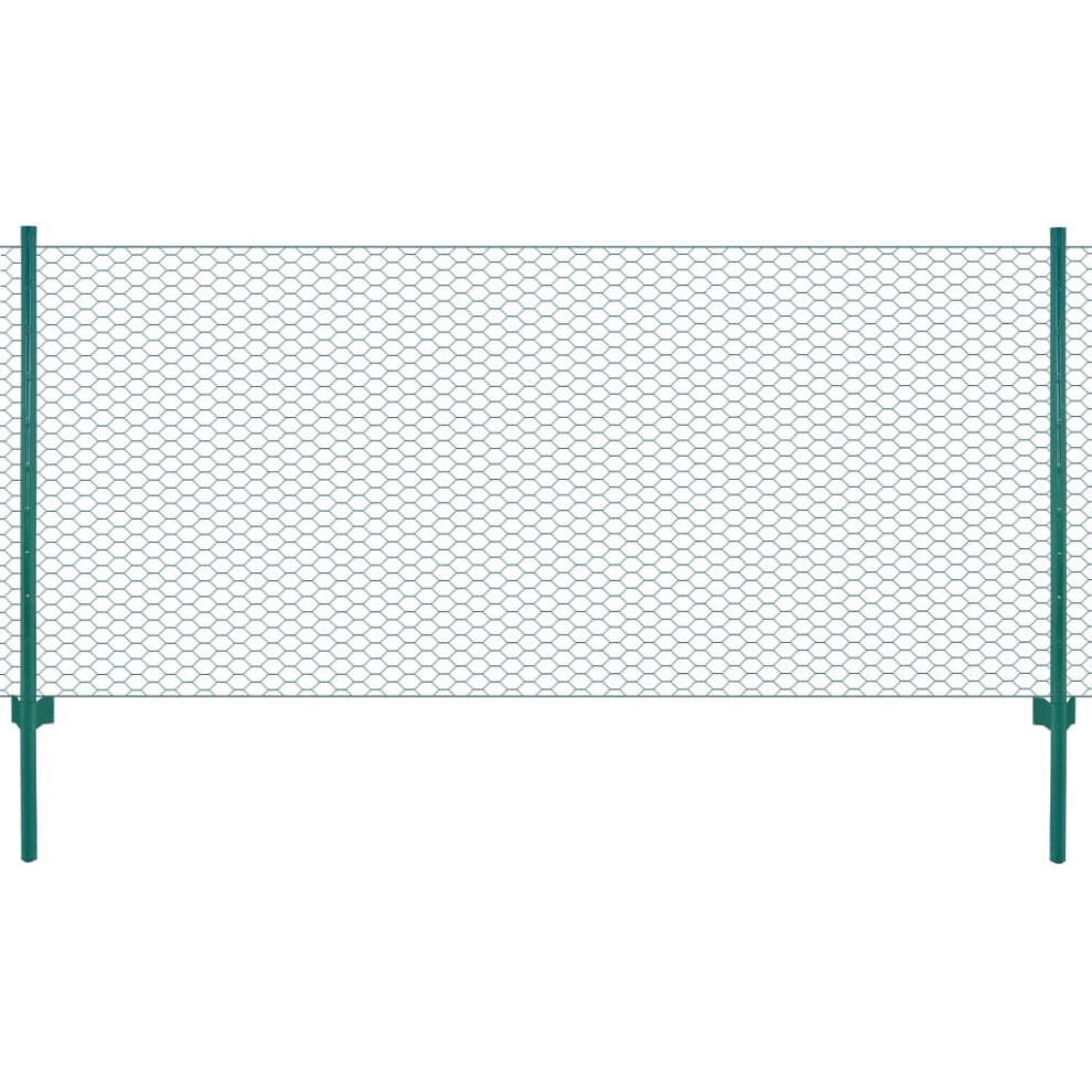 vidaXL Wire Mesh Fence with Posts Steel 25m Green Garden Panel Field Enclosure