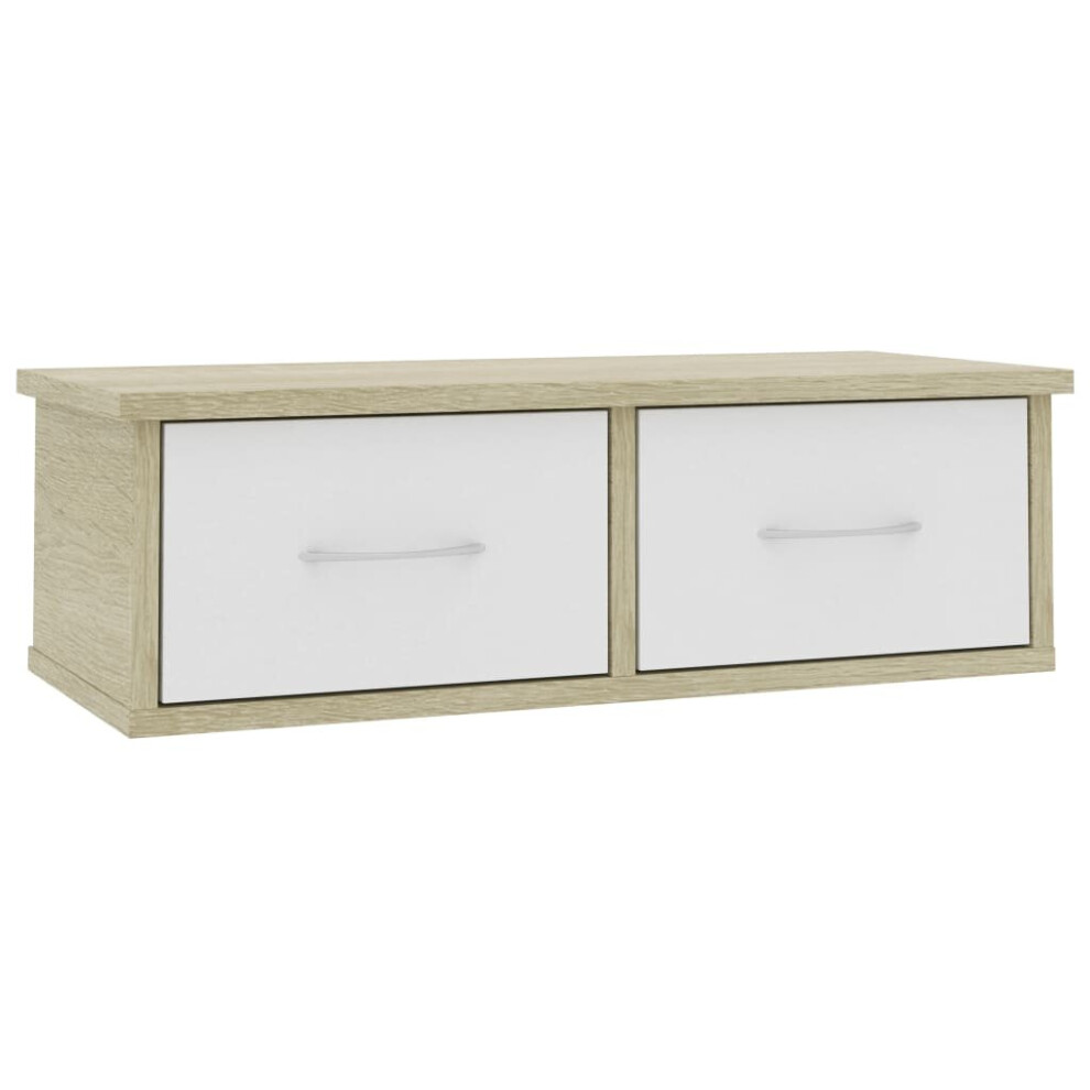 Vidaxl Wall-Mounted Drawer Shelf White And Sonoma Oak Engineered Wood Shelf