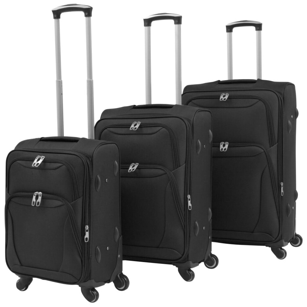 vidaXL 3 Piece Soft Case Trolley Set Black Wheeled Travel Luggage Suitcase Bag