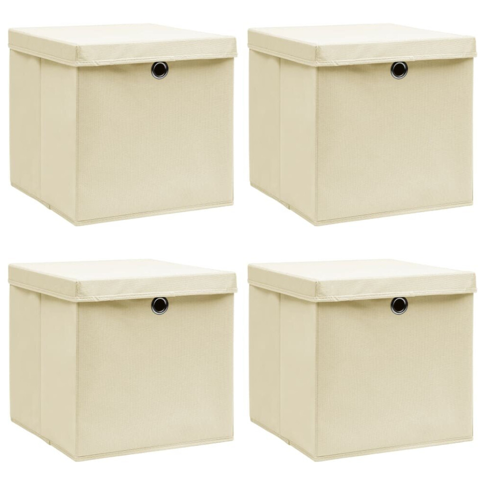 vidaXL 4x Storage Boxes with Lid Cream Fabric Household Stackable Container