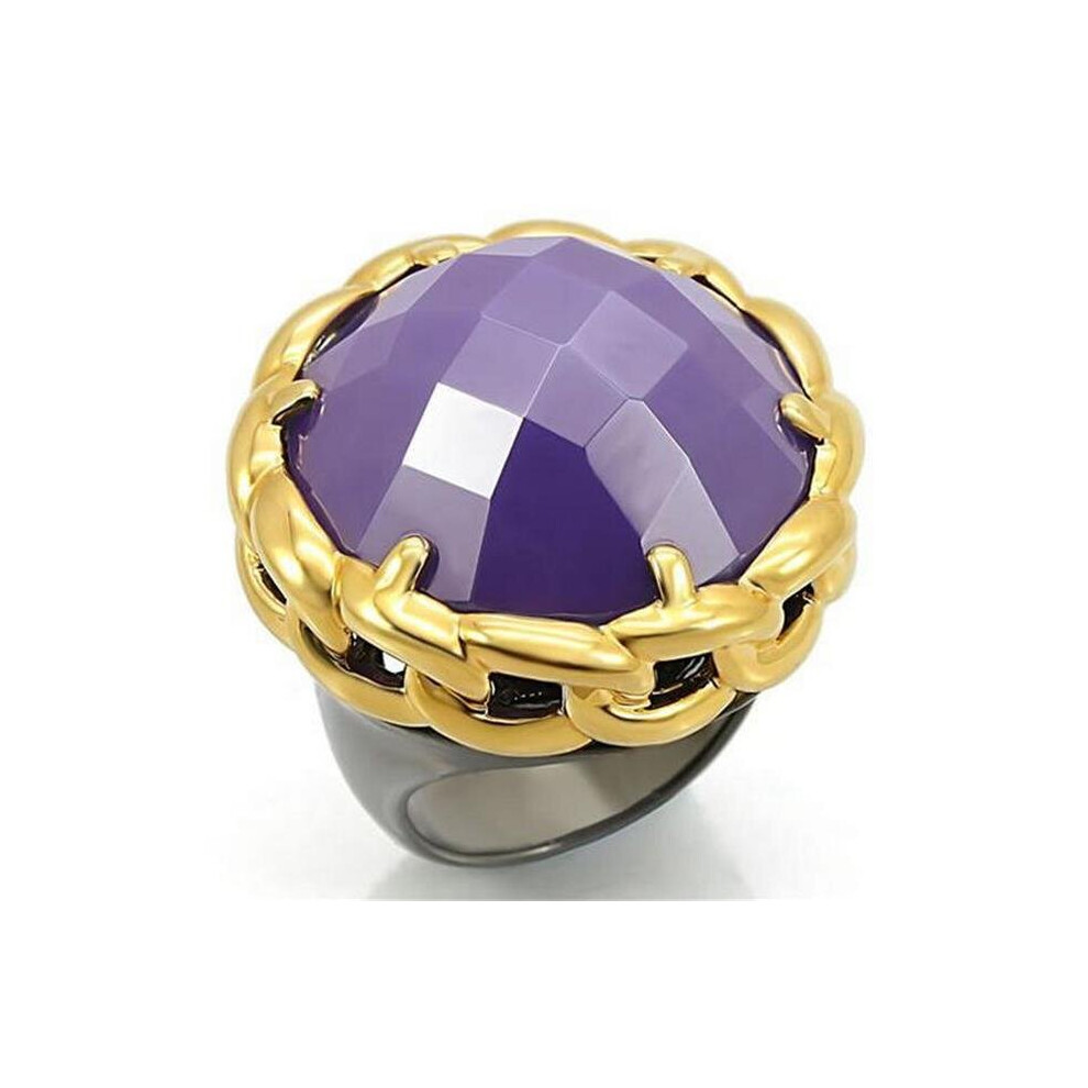 Photos - Ring Alamode 0W311-10 Gold & Ruthenium Brass  with Milky CZ, Tanzanite - Size 10