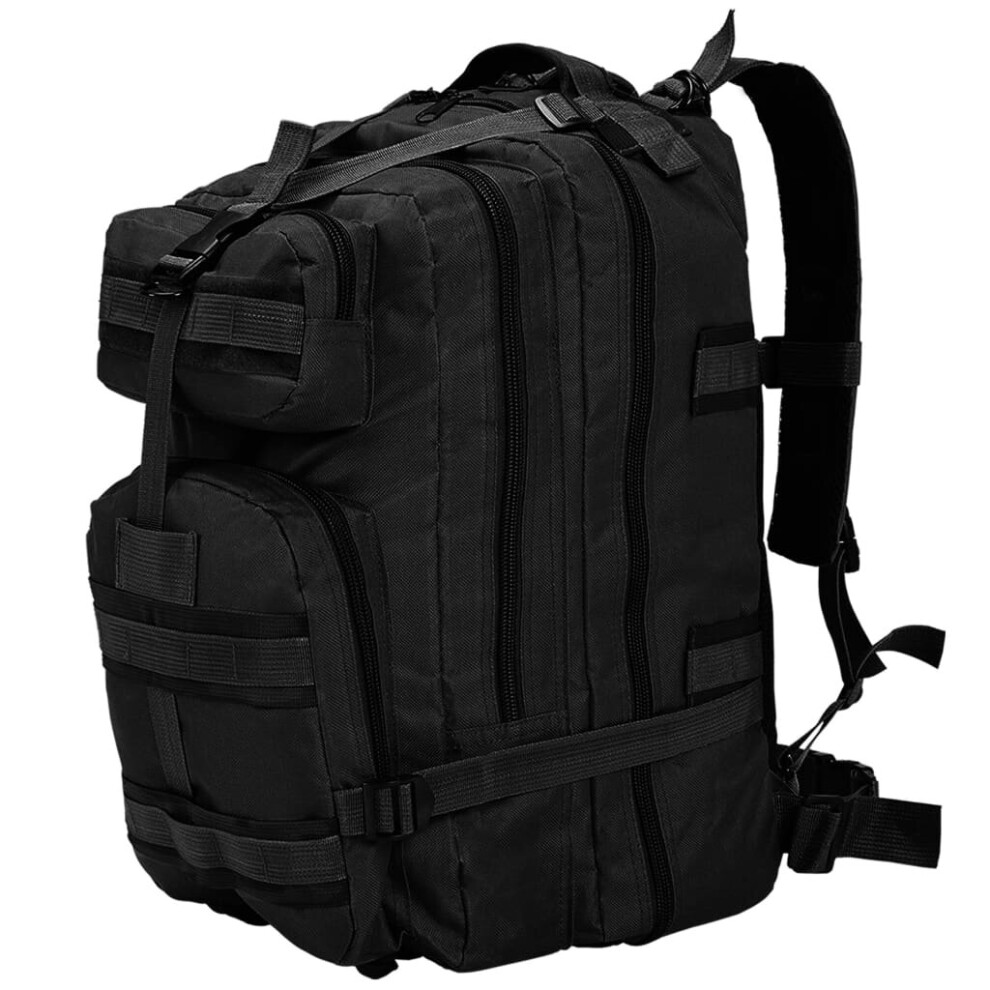 Vidaxl Army-Style Backpack 50L Black Rucksack Travel Camping Shoulder Bag