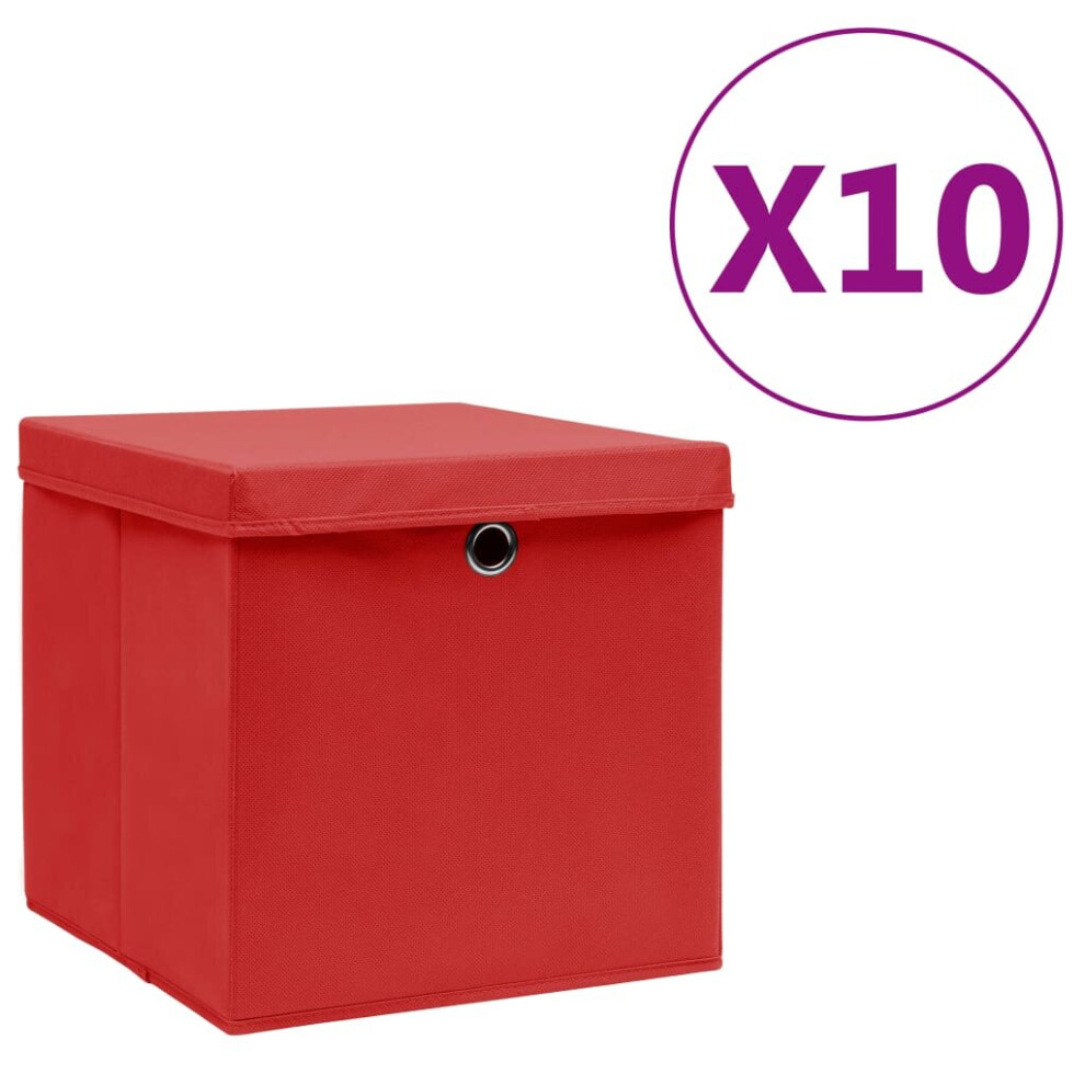 vidaXL 10x Storage Boxes with Covers Red Organiser Chest Basket Container