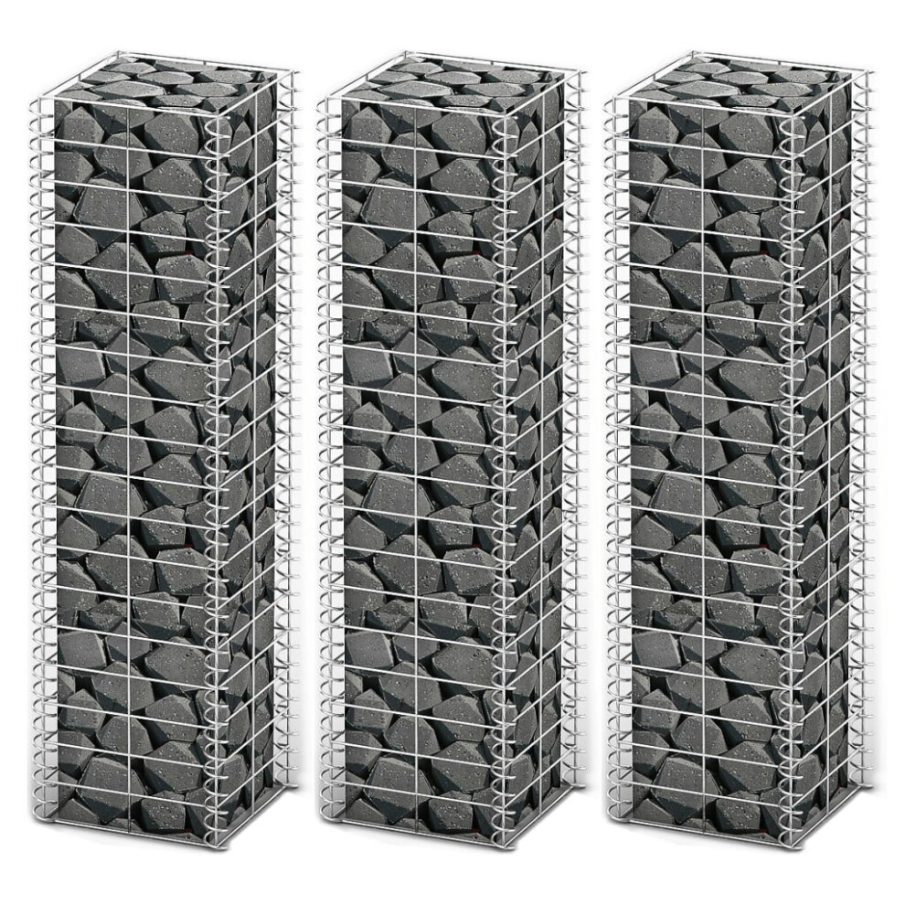 Vidaxl 3X Gabions Garden Wall Stone Galvanized Wire 25X25x100cm Basket Cage 8718475875598