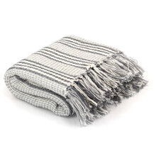 vidaXL Throw Cotton Stripes 220x250cm Grey and White Sofa Bed Blanket Cover