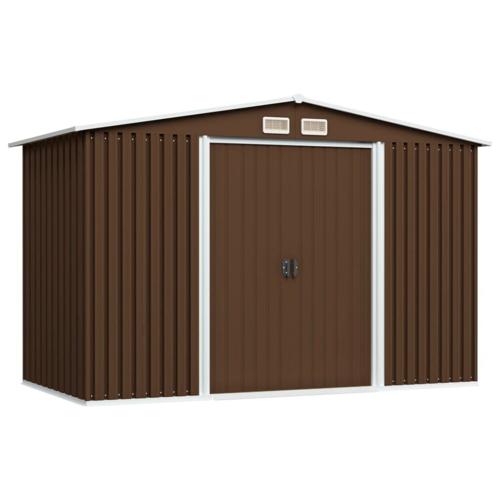 vidaXL Garden Storage Shed Brown 257x205x178cm Steel Outdoor Tool House Cabin
