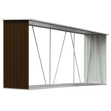 vidaXL Garden Log Storage Shed Galvanised Steel 330x84x152cm Brown Cabin House