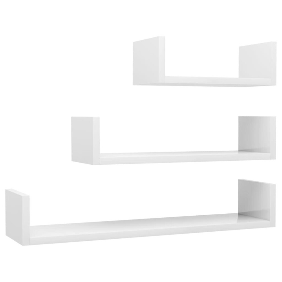 vidaXL 3x Wall Display Shelf High Gloss White Engineered Wood Floating Shelf