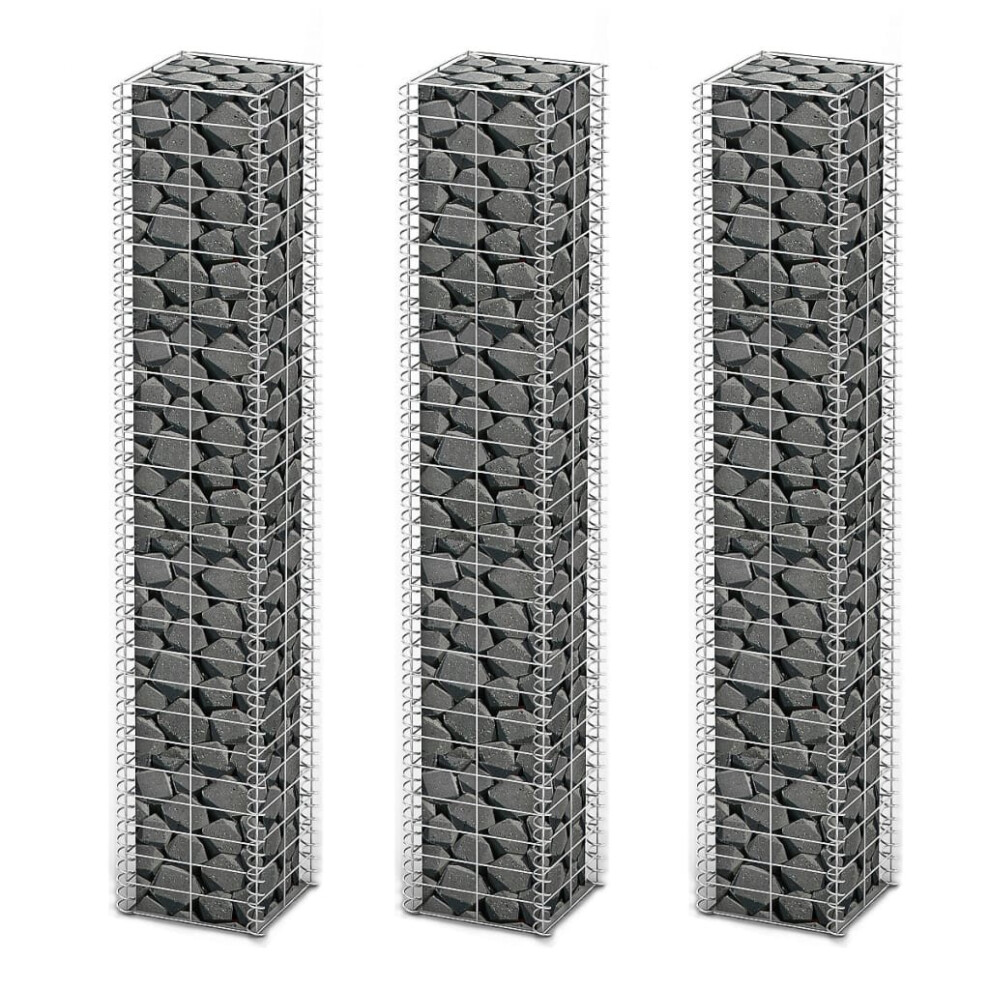 vidaXL 3x Gabions Garden Wall Stone Galvanised Wire 25x25x150cm Basket Cage