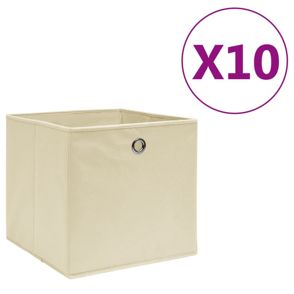 Vidaxl 10X Storage Boxes Non-Woven Fabric Organiser Basket Container Cream