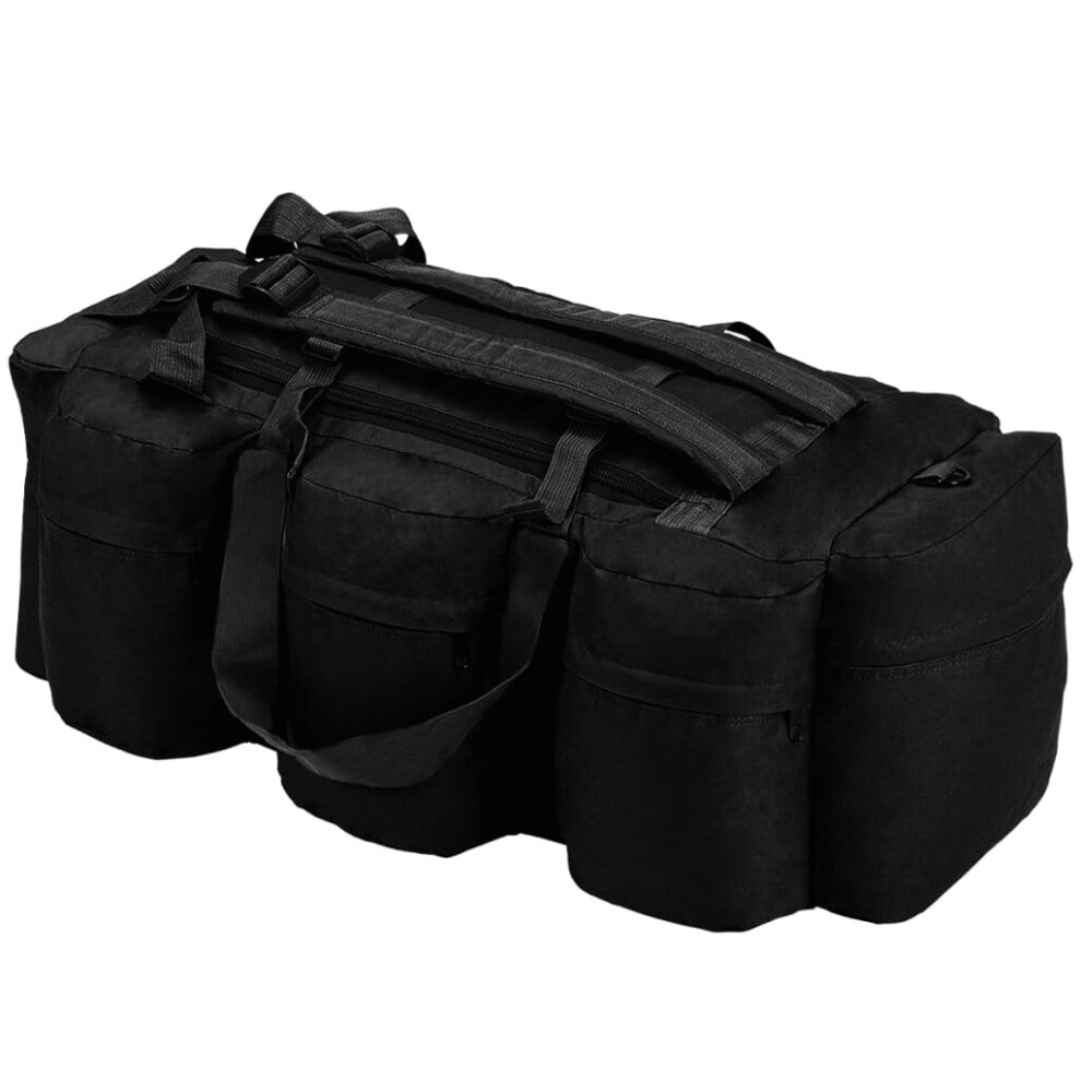 Vidaxl 3-In-1 Army-Style Duffel Bag 90L Black Travel Storage Holdall Backpack