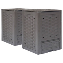 vidaXL 2x Garden Composters Brown 600L Plastic Rattan Trash Can Fertiliser Box
