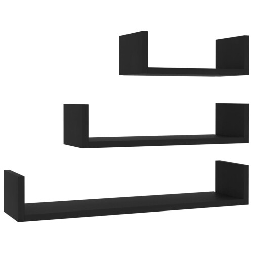 vidaXL 3x Wall Display Shelf Black Engineered Wood Floating Shelf Wall Shelf on OnBuy