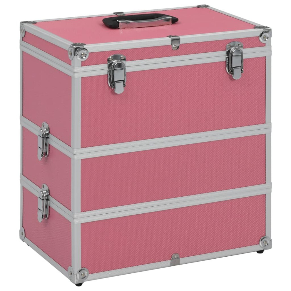Simply Chosen 4U Vidaxl Make-Up Case 2-Tier Handle Spacious Pink Aluminium Vanity Organiser