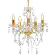 vidaXL Chandelier with Crystal Beads Golden Round 5xE14 Living Room Lamp Light