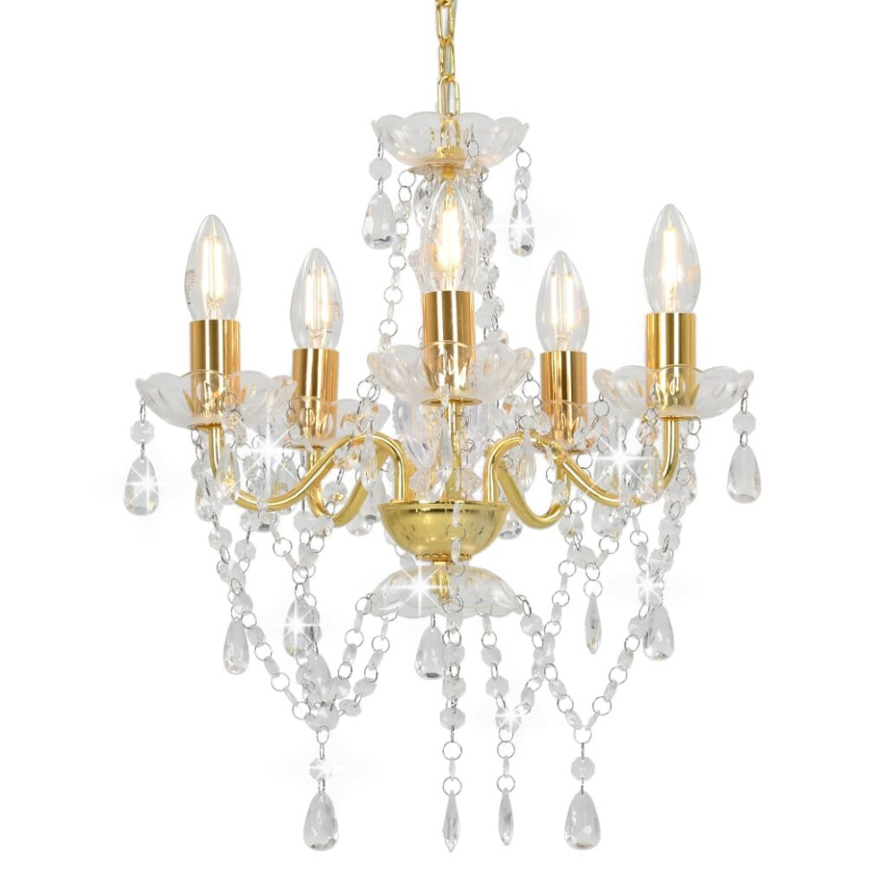 Simply Chosen 4U Vidaxl Chandelier With Crystal Beads Round 5Xe14 Living Room Lamp Golden/Light
