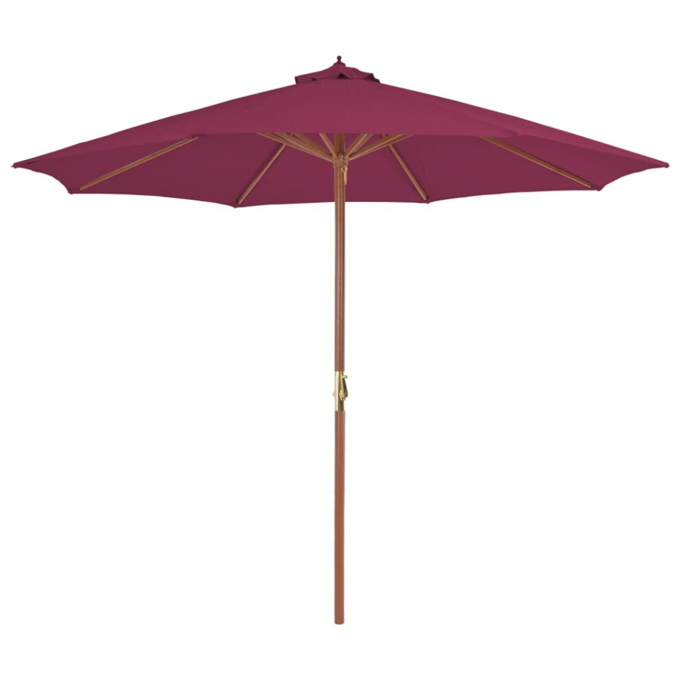 Vidaxl Garden Parasol With Wooden Pole Sunshade Outdoor Umbrella Bordeaux Red