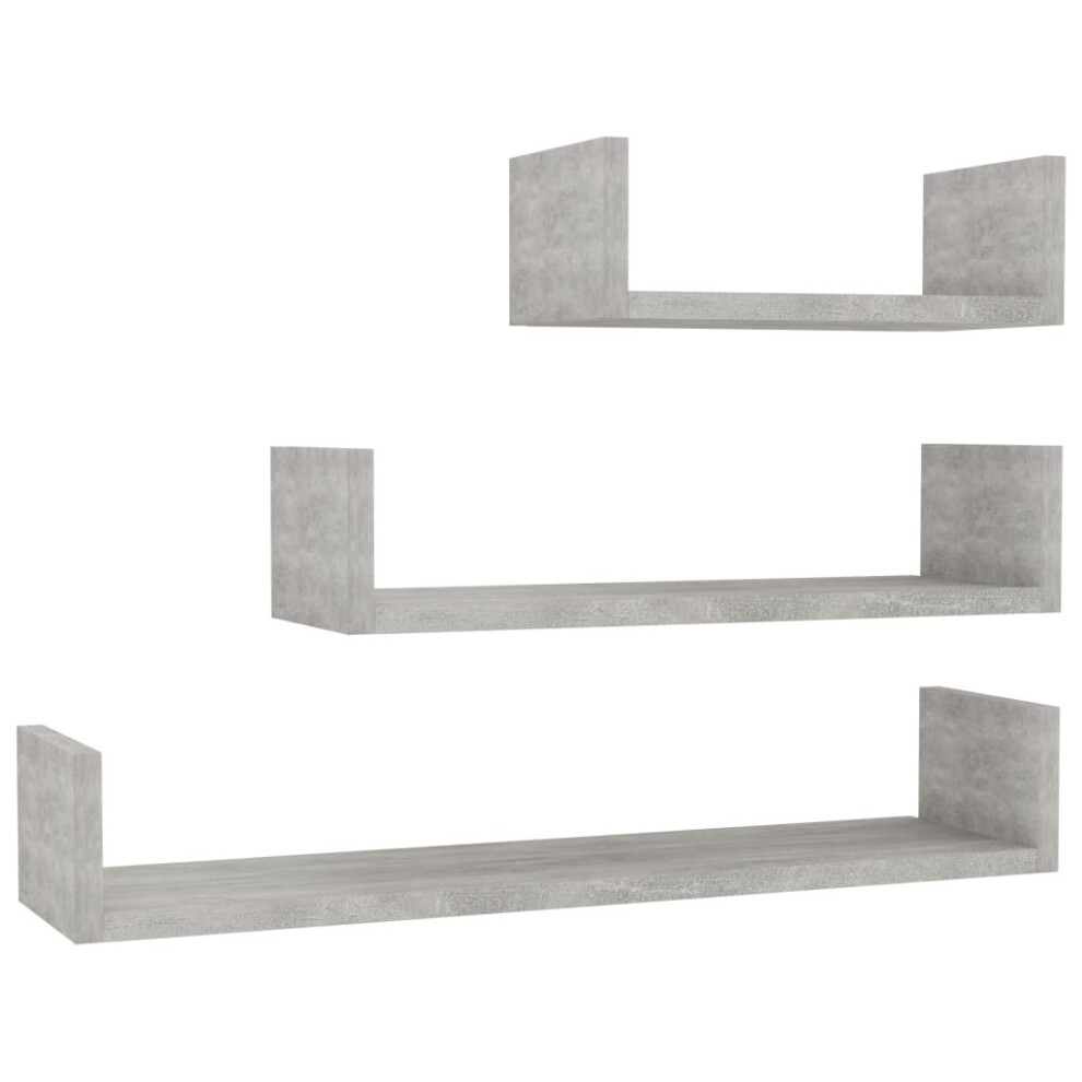 vidaXL 3x Wall Display Shelf Concrete Grey Engineered Wood Wall Organiser