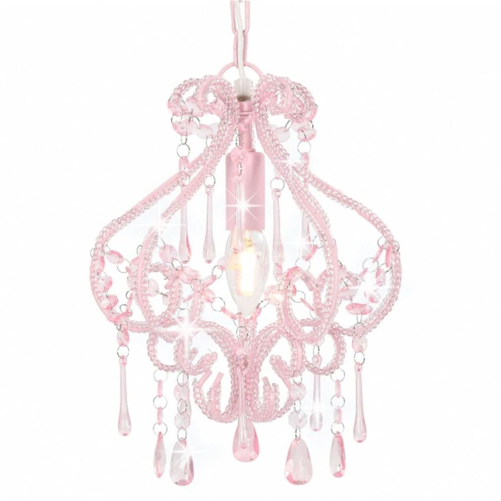 vidaXL Ceiling Lamp With Beads Pink Round E14 Hanging Lamp Living Room Light