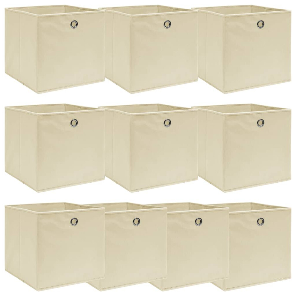 vidaXL 10x Storage Boxes Cream Fabric Home Office Foldable Organiser Chest