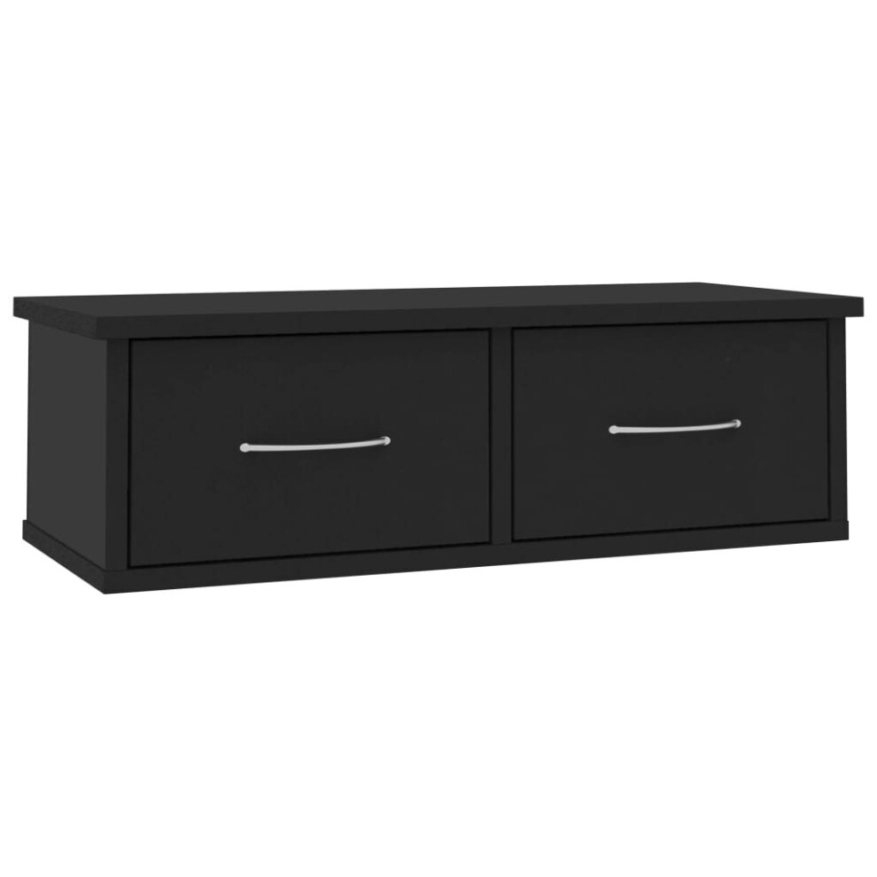 vidaXL Wall-mounted Drawer Shelf Black Engineered Wood Floating Shelf Cabinet