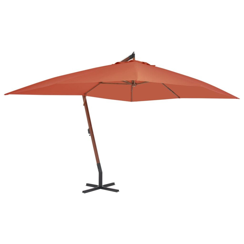 vidaXL Cantilever Umbrella with Wooden Pole 400x300cm Terracotta Patio Parasol