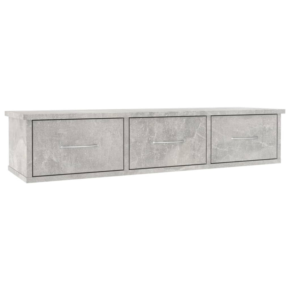 vidaXL Wall-mounted Drawer Shelf - Concrete Grey - 88x26x18.5 cm - Engineered Wood - Image 2