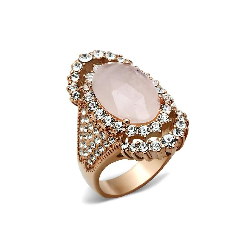 Photos - Ring Alamode GL225-6 IP Rose Gold Ion Plating Brass  with Precious Stone Pink Crystal, Light Rose - Size 6
