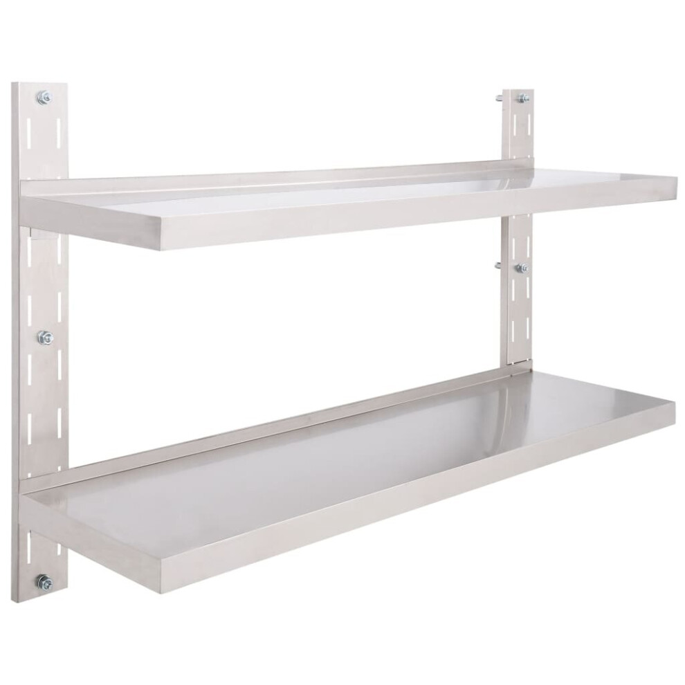 Vidaxl 2-Tier Floating Wall Shelf Stainless Steel 120Cm Hanging Display Unit