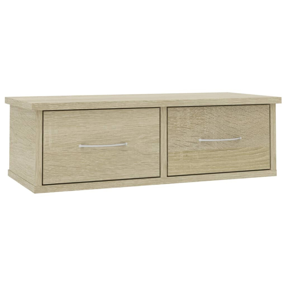 Vidaxl Wall-Mounted Drawer Shelf Sonoma Oak Engineered Wood Floating Cabinet