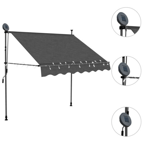 vidaXL Einziehbare Markise Handbetrieben mit LED 150 cm Anthrazit 2