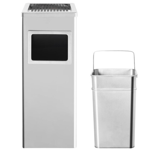 vidaXL Mülleimer mit Aschenbecher 36 L Edelstahl 1