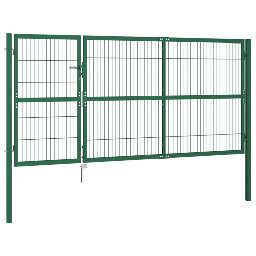 vidaXL Gartentor mit Pfosten 350x140 cm Stahl Grün 1