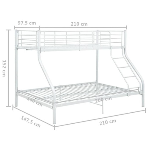 vidaXL Bunk Bed Frame White Metal 140x200cm/90x200cm Solid Bedroom Single Bed 1