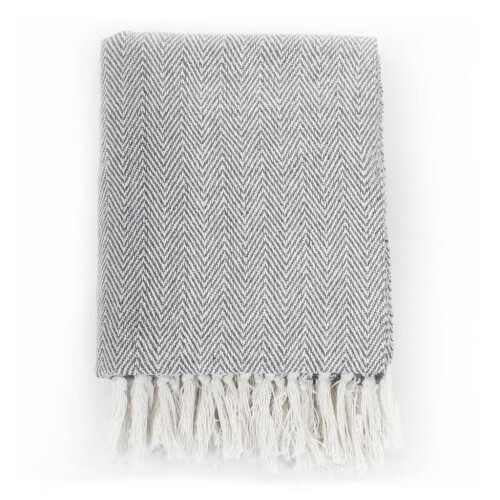 VidaXL vidaXL Throw Cotton Herringbone 160x210cm Grey Sofa Blanket Bedspread Cover 1