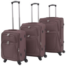 vidaXL 3 Piece Soft Case Trolley Set Coffee Wheeled Travel Luggage Suitcase