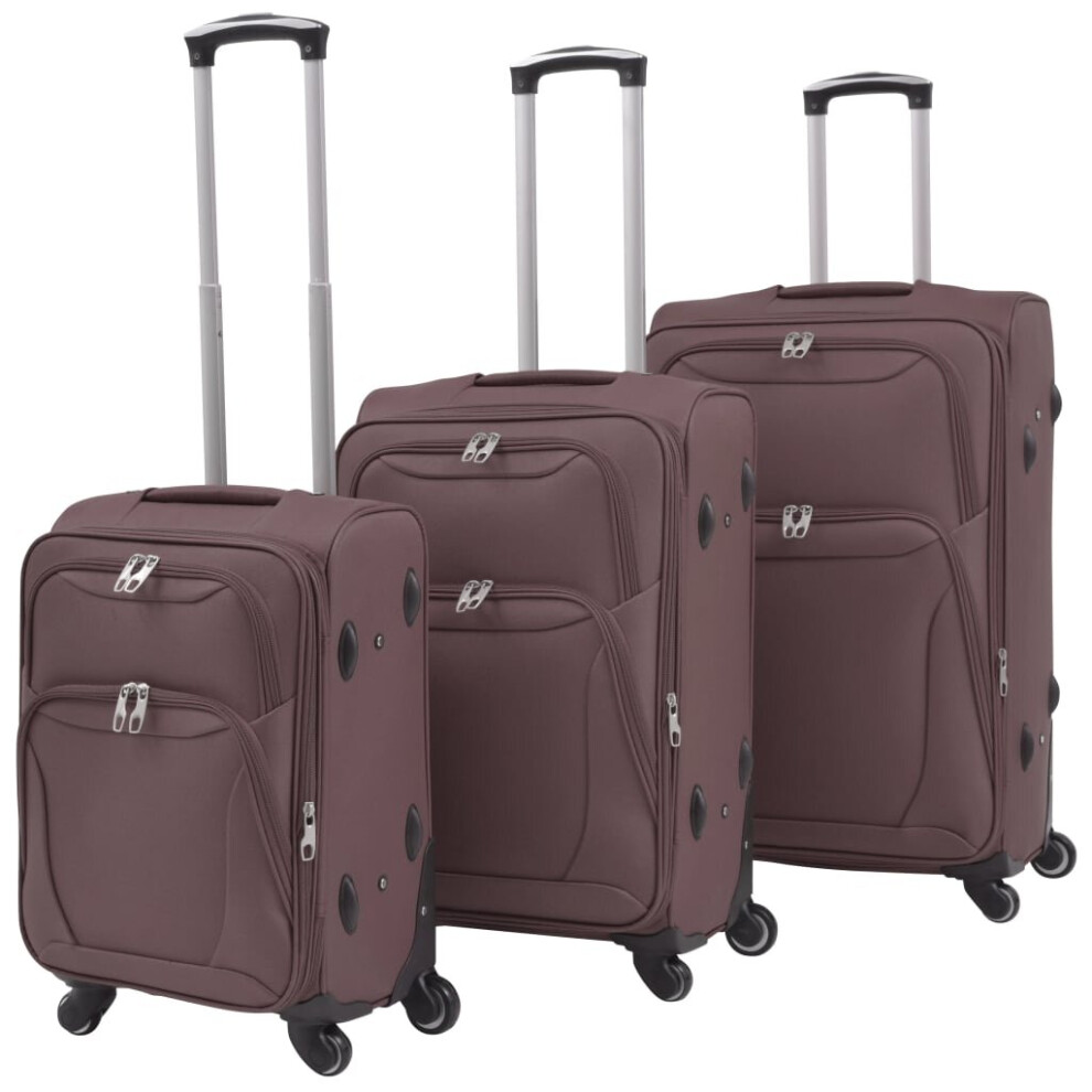 vidaXL 3 Piece Soft Case Trolley Set Coffee Wheeled Travel Luggage Suitcase