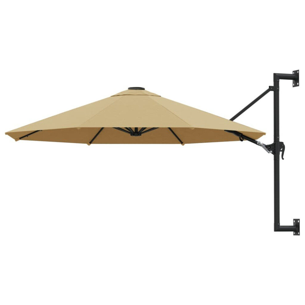 vidaXL Wall-Mounted Parasol With Metal Pole 300cm Taupe Outdoor Patio Umbrella