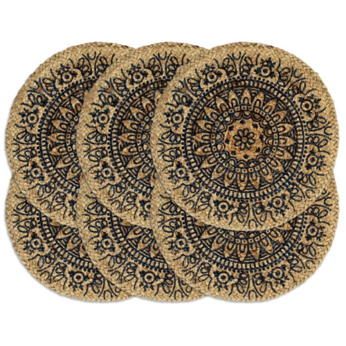 vidaXL 6x Placemats Handmade Dark Blue Round Jute Table Placement Table Runner